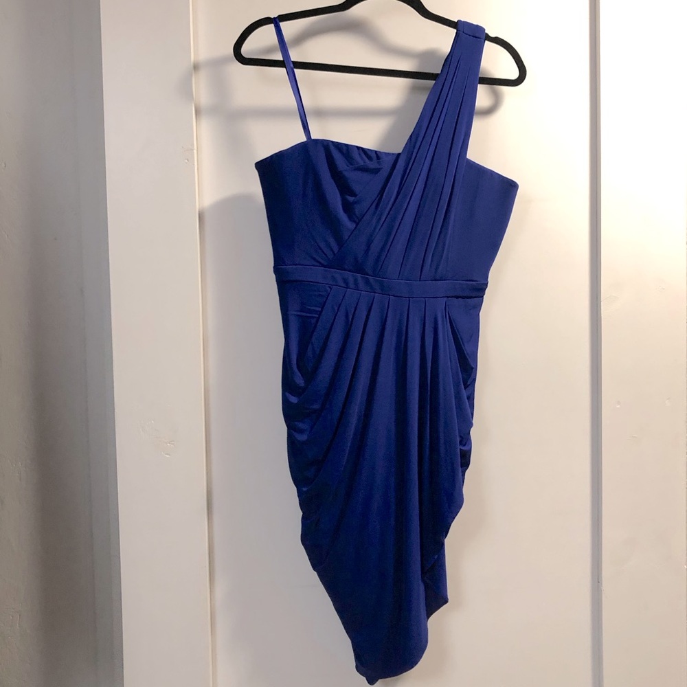 BCBG MaxAzria Royal blue one shoulder cocktail dress